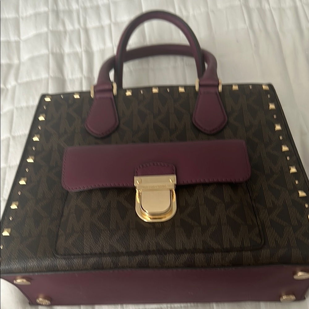 Michael Kors Purple and Brown Satchel with Gold Accents